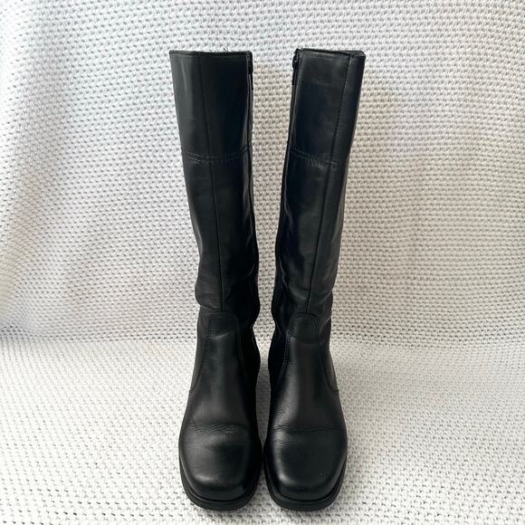 La Canadienne Black Leather Knee High Low Heel Full Zip Weatherproof Boots 8 - Picture 3 of 10